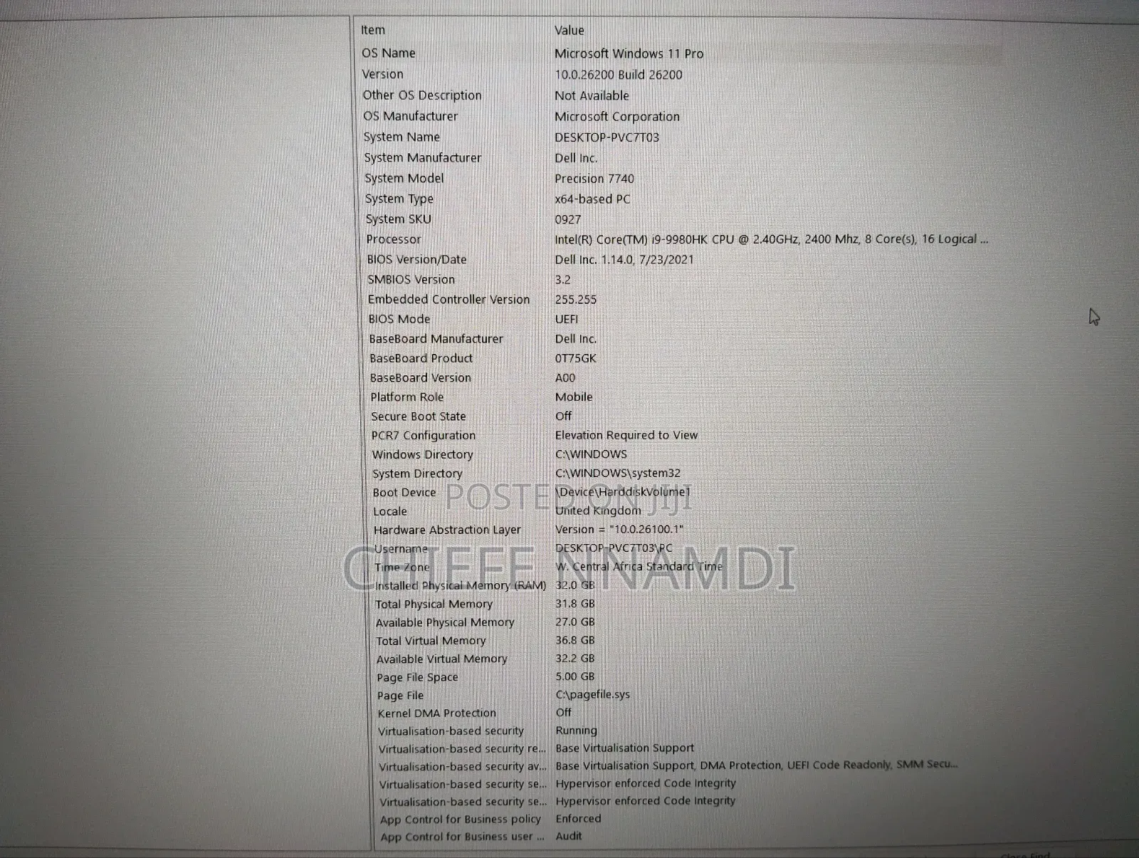 Laptop Dell Precision 7740 32GB Intel Core i9 SSD 512GB