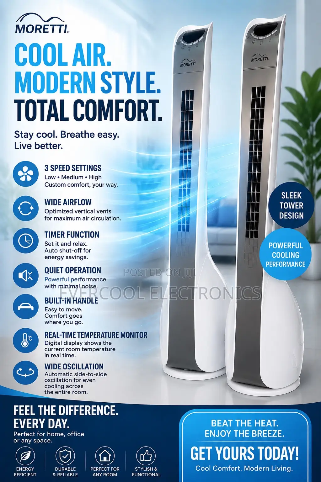 UK  Homebase Oscillating Tower Fans