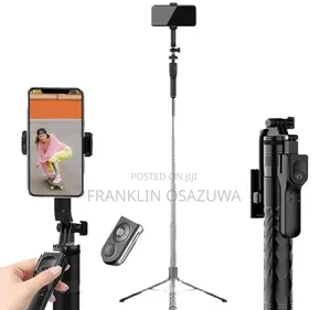 1.75M Selfie Stick Tripod With Dual Phone Clamps Bluetooth
