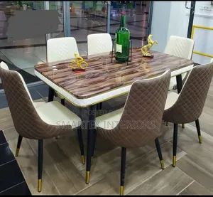 Imported Executive Rectangular Marble Top Dining Table With Chairs