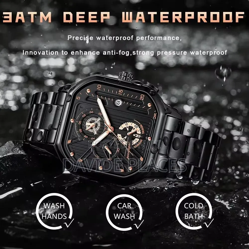 Poedagar 2008/2009 Square Chronograph , Waterproof Chain Wristwatch