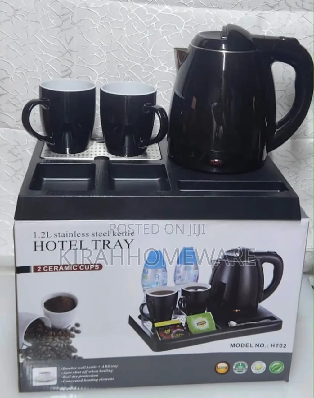 1.2L Hotel Electric Kettle With Tray and Two Ceramic Cups