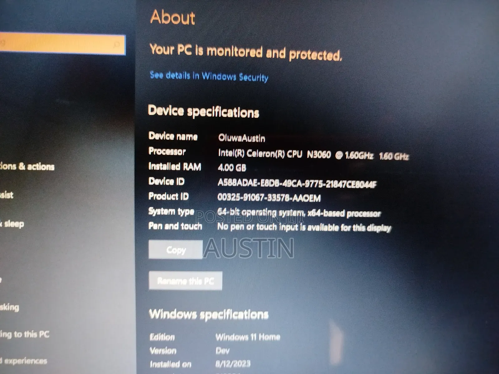 Laptop Asus 4GB Intel HDD 320GB