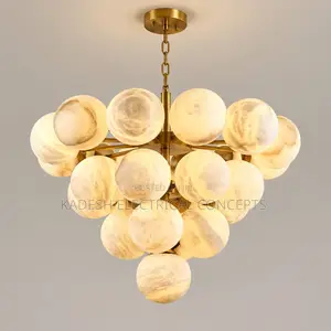 Luxury Natural Spanish Marble Balls Chandeliers Gold First Class Stone