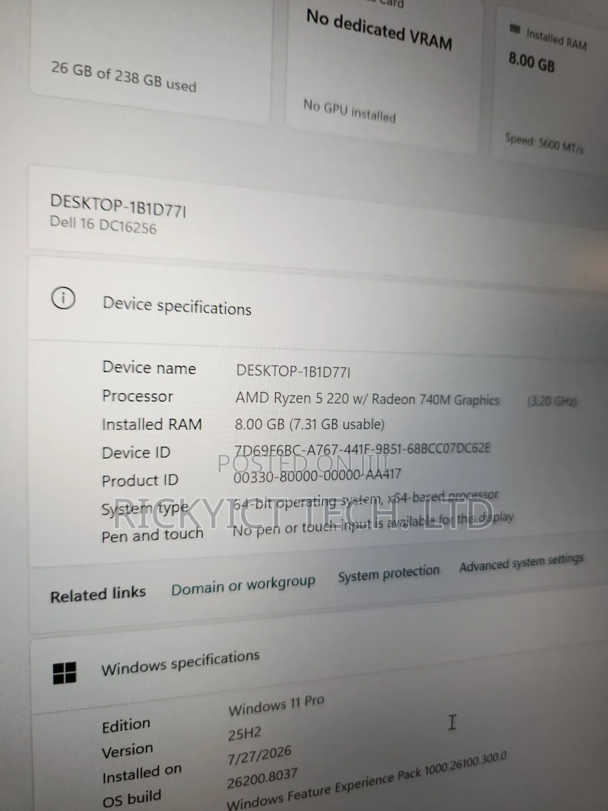 Laptop Dell 8GB AMD Ryzen 5 SSD 256GB