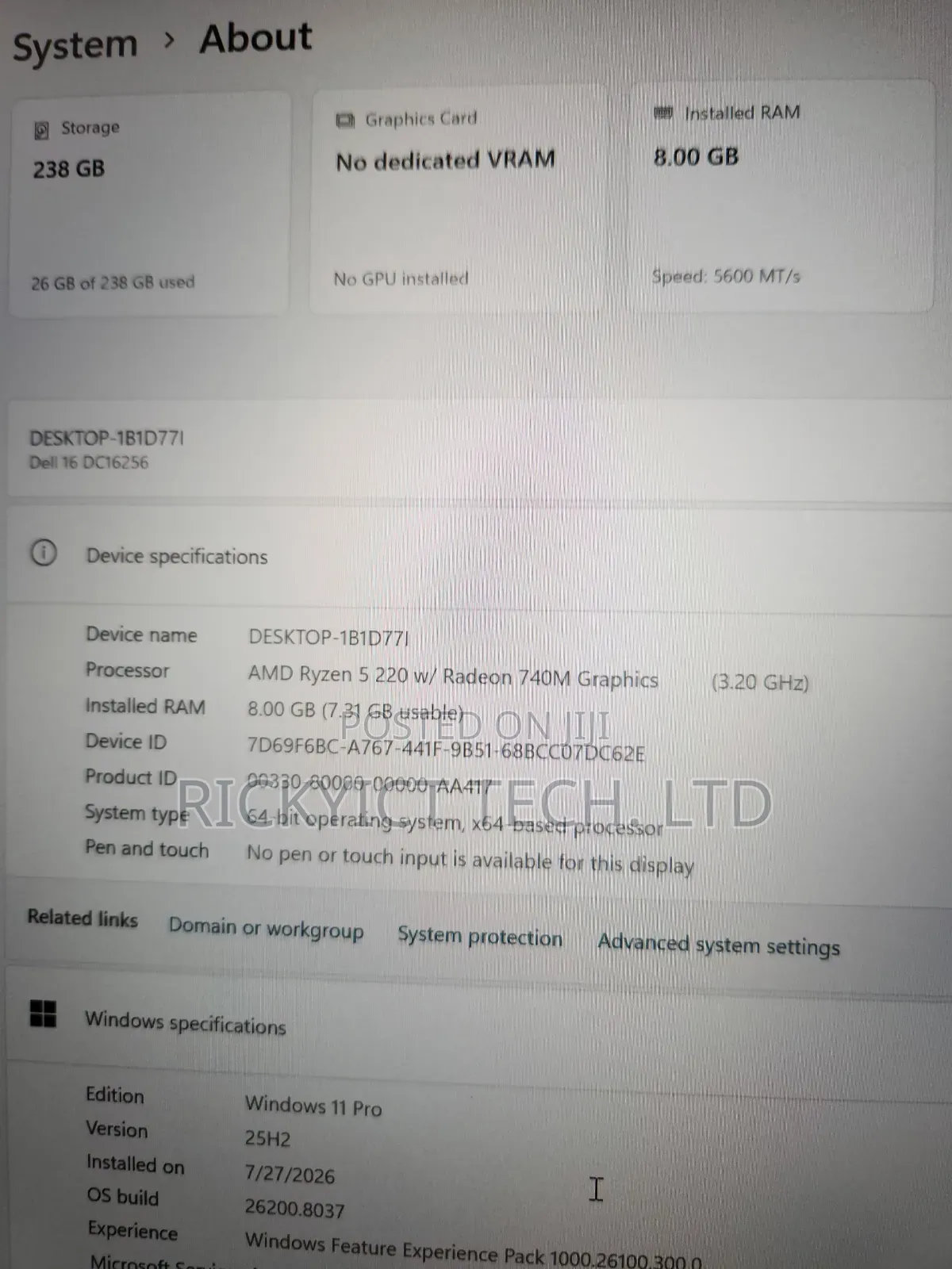 Laptop Dell 8GB AMD Ryzen 5 SSD 256GB