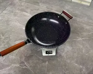 Granite Frying Pan With Wooden Handle,Deep Stir Fry Cooking Pan