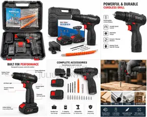 Cordless Rechargeable Drill Driver Set With 2 Batteries Accessories