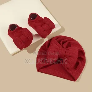 2pcs Baby Bow Hat Socks Turban Cap