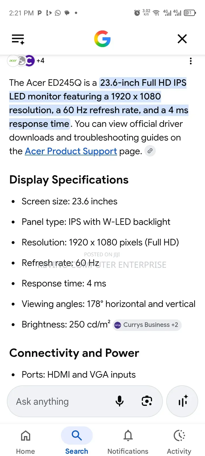 24 Inches Frameless Acer