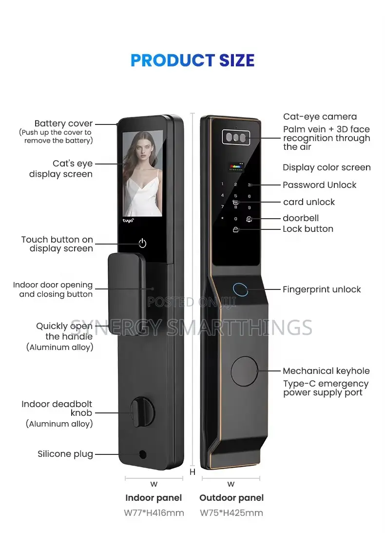 Tuya Z41 Smart Door Lock With Face Recognition, Fingerprint