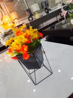 Geometric Metal Planter With Artificial Floral Arrangement