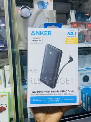 Anker Nano 20,000mAh Power Bank 30W Fast Charging Built-in USB-C Cable