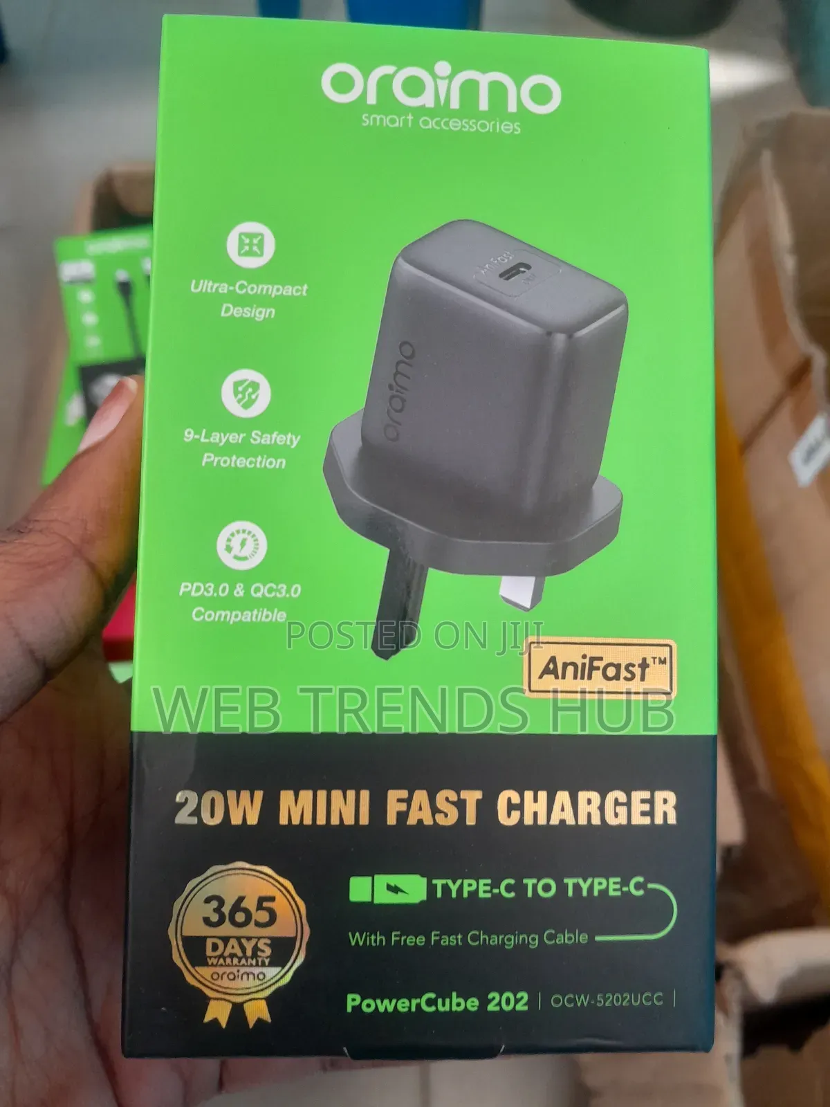 Oraimo 20W Type-C to Type-C Fast Charger PowerCube 202 (OCW-5202UCC)
