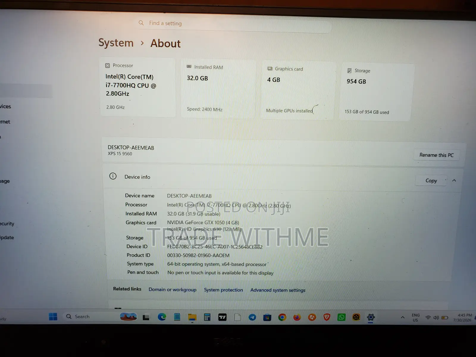 Laptop Dell XPS 15 32GB Intel Core i7 SSD 1T