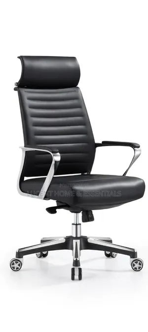 High-Back Executive Ribbed Leather Swivel Office Chair With Headrest