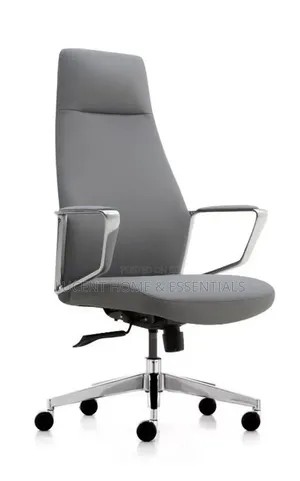 Luxury High-Back Executive Chair Sleek Grey Leather Chrome