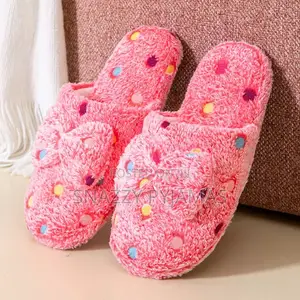 Polka Dot Plush Bow Slippers - Cozy Indoor House Shoes
