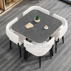 Modern Luxury Ceramic Marble Top Dining Table by 4 Chairs for Sale