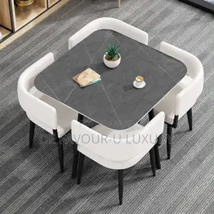 Modern Luxury Ceramic Marble Top Dining Table by 4 Chairs for Sale