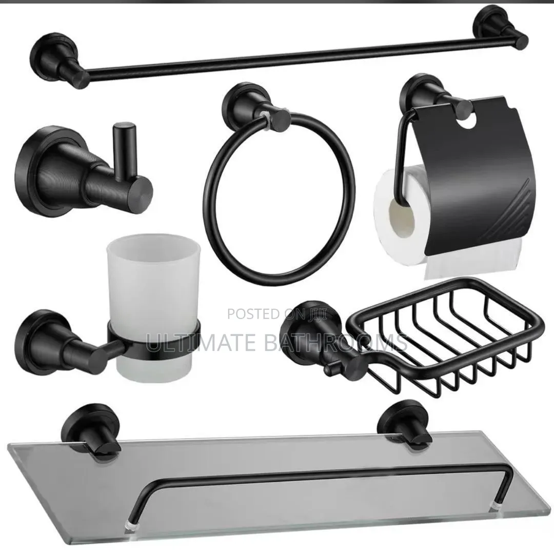 Seven Set Black Bathroom Accessories