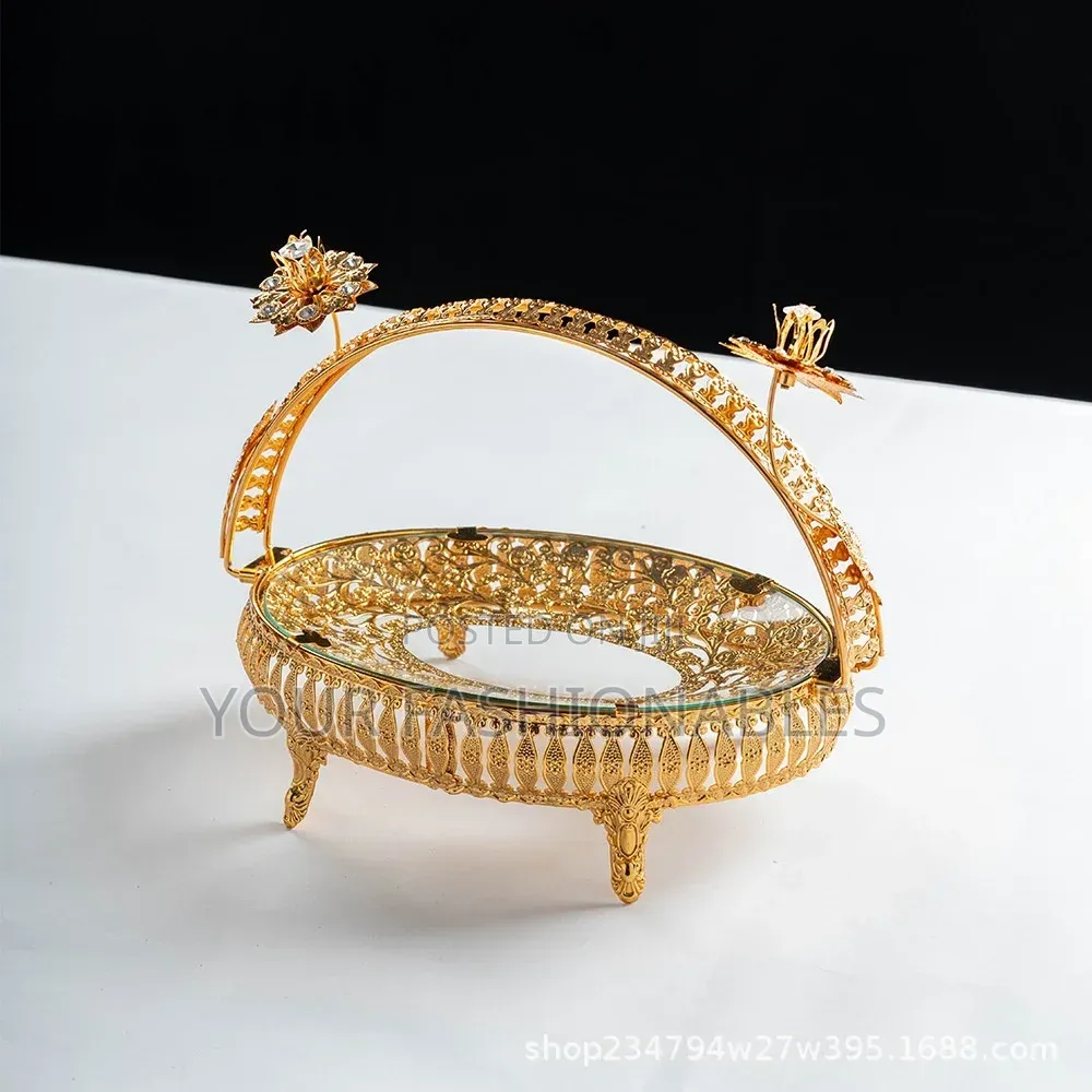Luxury Gold Oval Serving Tray Fruit Basket