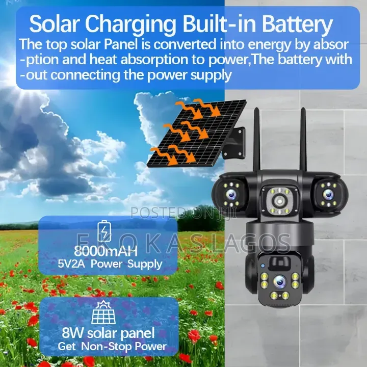 3 Lens 360 Degrees Rotation Solar Powered CCTV Security Camera