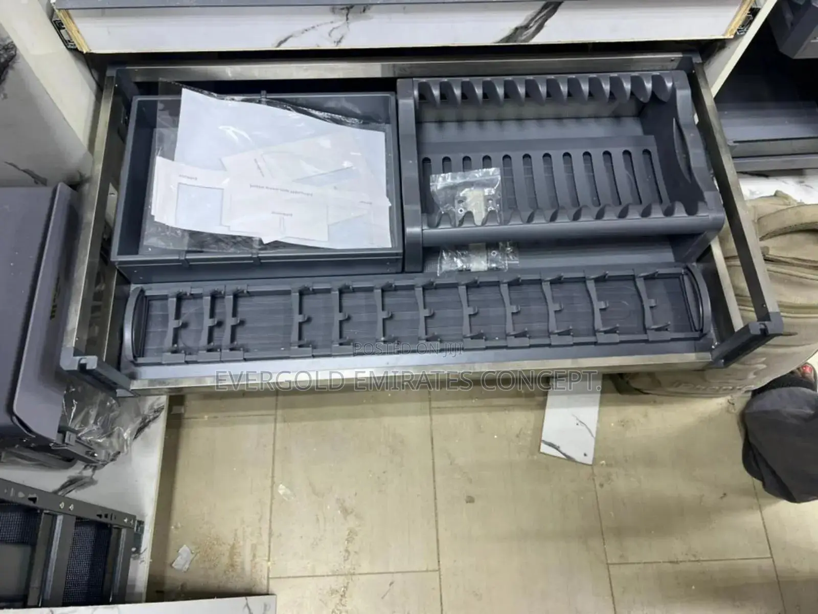 80cm Luxury Drawer Plate Rack Gray