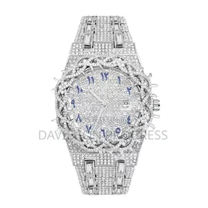 Luxury Iced-Out Men's Quartz Wristwatch – Silver Thorn Bezel