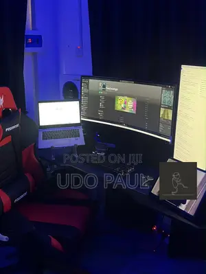 Complete Gaming Setup 34 Curved and 24 Inches Monitor RGB Desk, Chair
