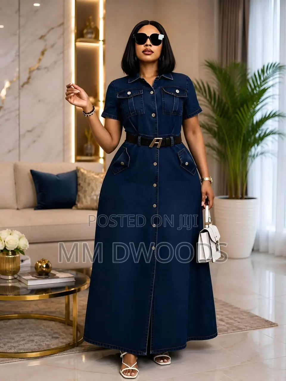 Denim Gown With Belt