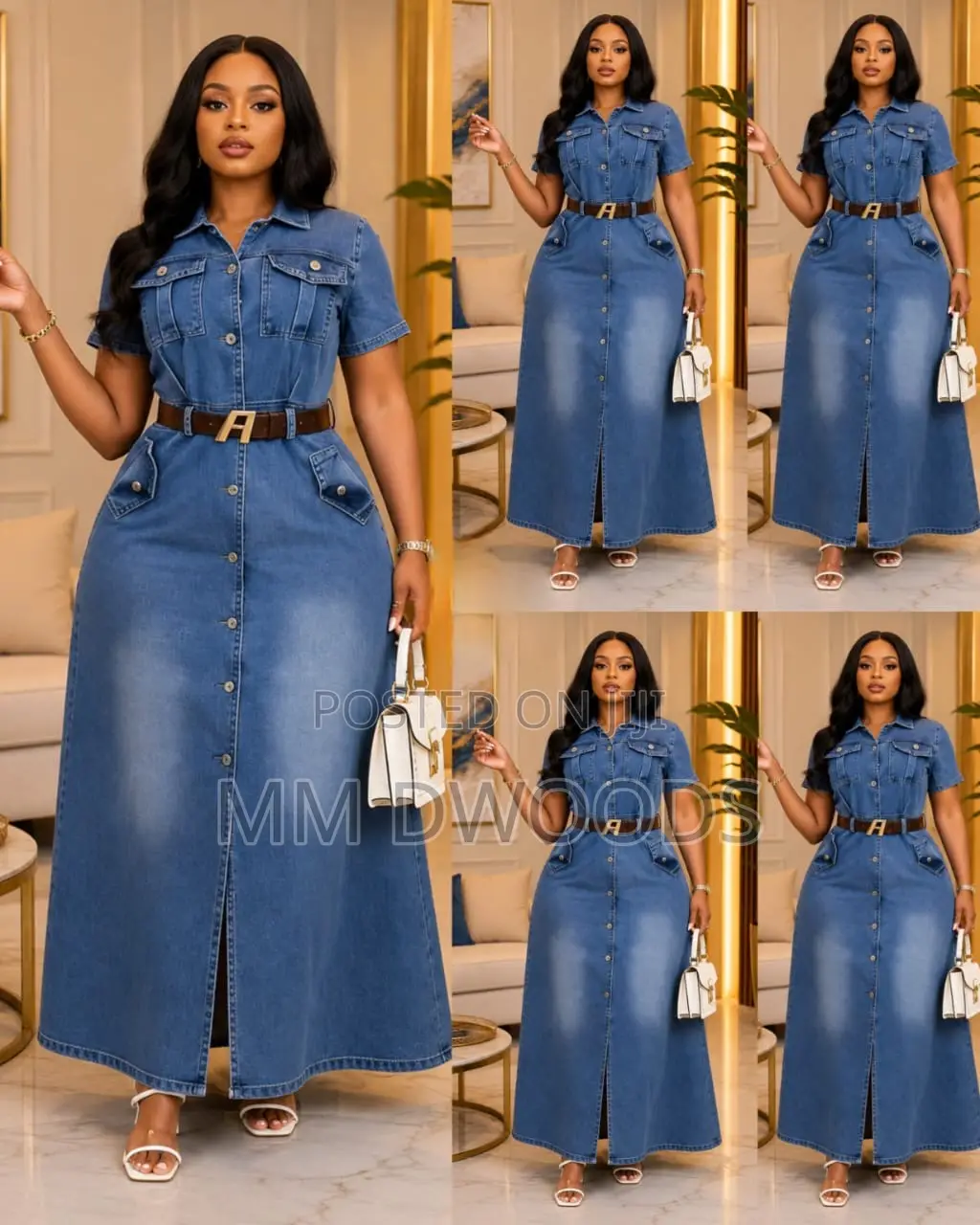 Denim Gown With Belt