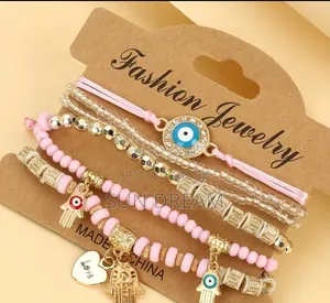 Fashionable Trendy Women Pink Bead Barcelet Set