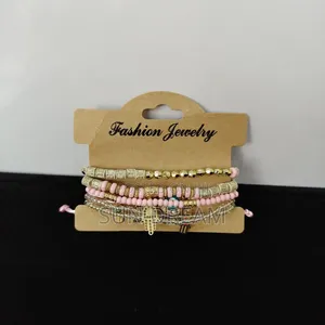 Fashionable Trendy Women Pink Bead Bracelet Set Beads Bracelets
