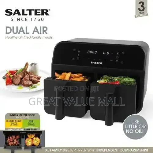 Salter Nonstick Dual AirFryer With Cooking Sync Functon-7.4l