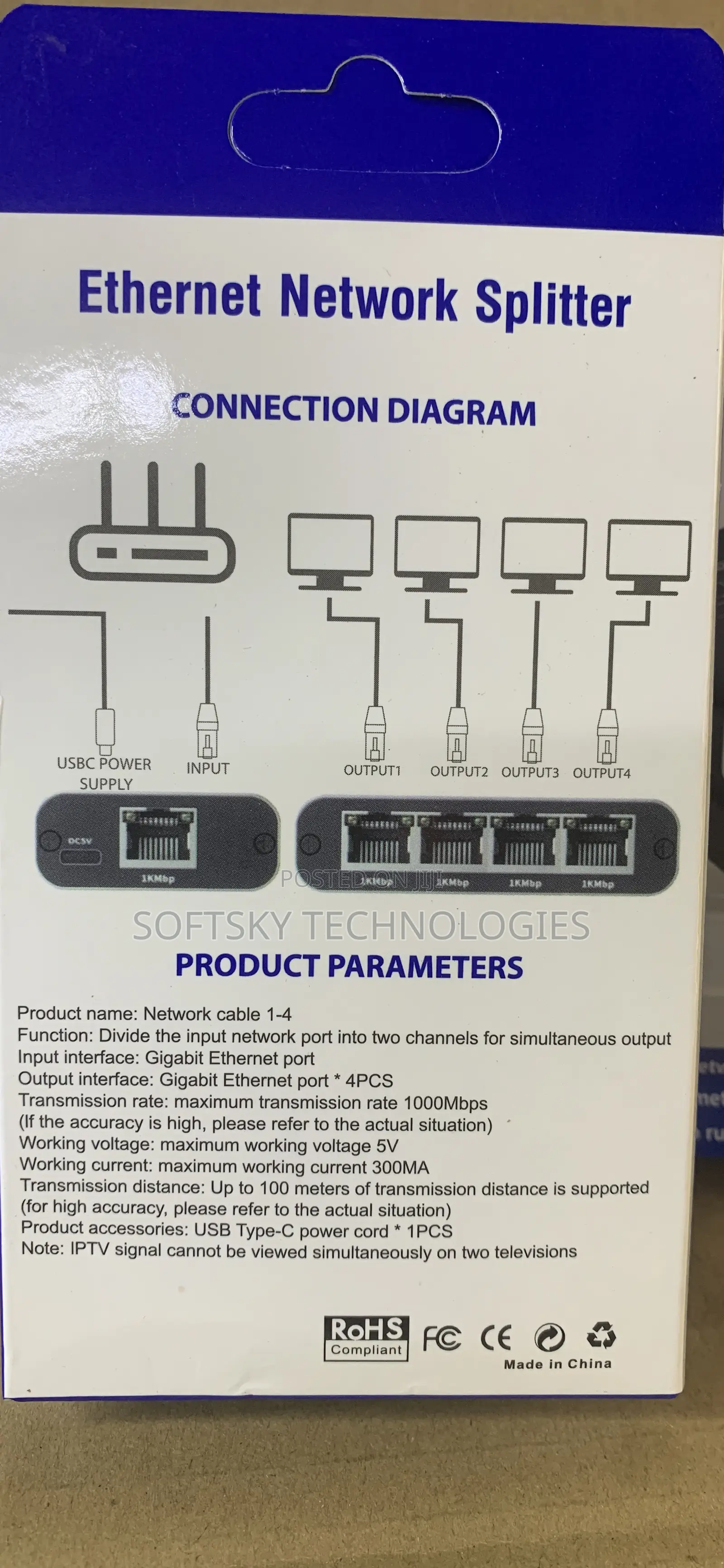4-Port Rj45 Network Splitter Adapter
