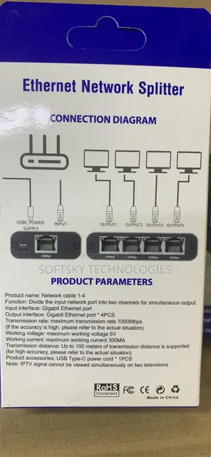 4-Port Rj45 Network Splitter Adapter