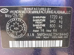 Hyundai Elantra 2012 Blue