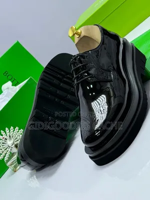 Men's Black Patent Platform Derby Shoes in Size 40-46