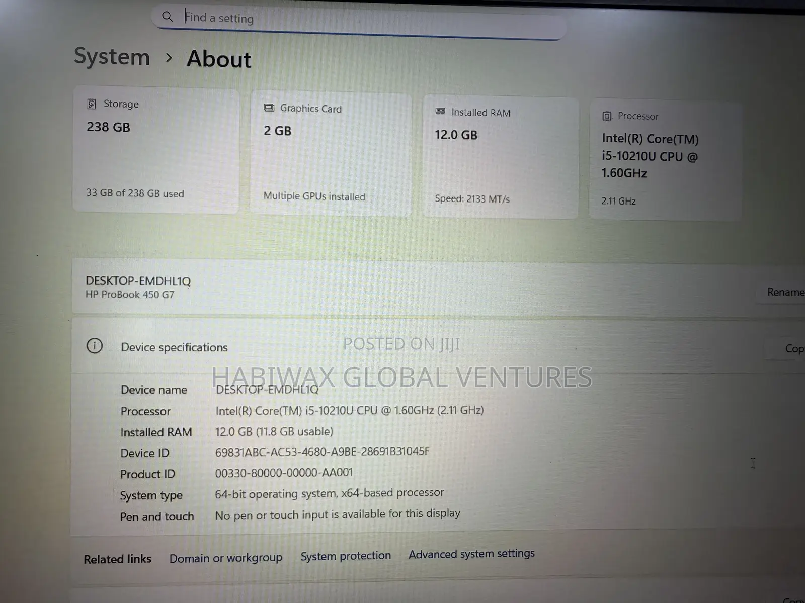 Laptop HP ProBook 450 G7 12GB Intel Core i5 SSD 256GB