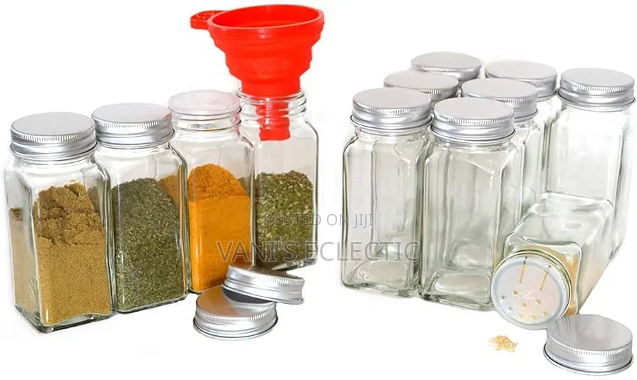 Square Glass Spice Jars Organizer Set