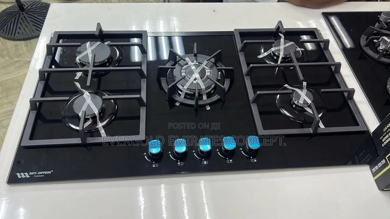 5 Burner Black Glass Cooker Hob With Automatic Ignition