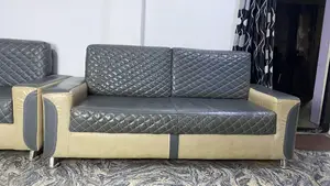 Pure Leather Sofa Set: 3 Seater, 2 Seater and 2 Single Chairs