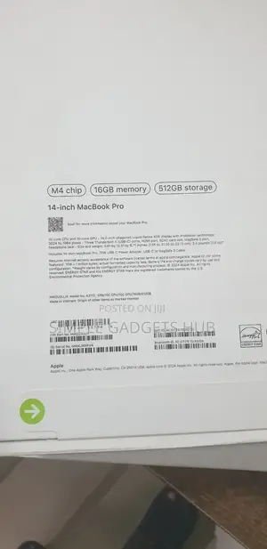 New Laptop Apple MacBook Pro 2024 M4 16GB Apple M4 SSD 512GB