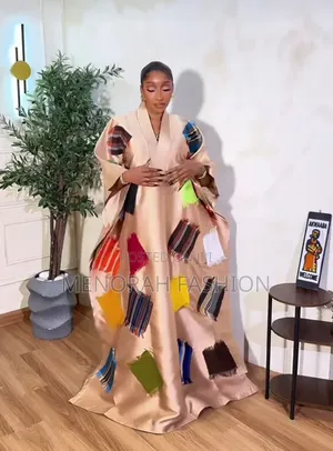 Luxury Mikado Dress With Aso Oke Fringe Patches