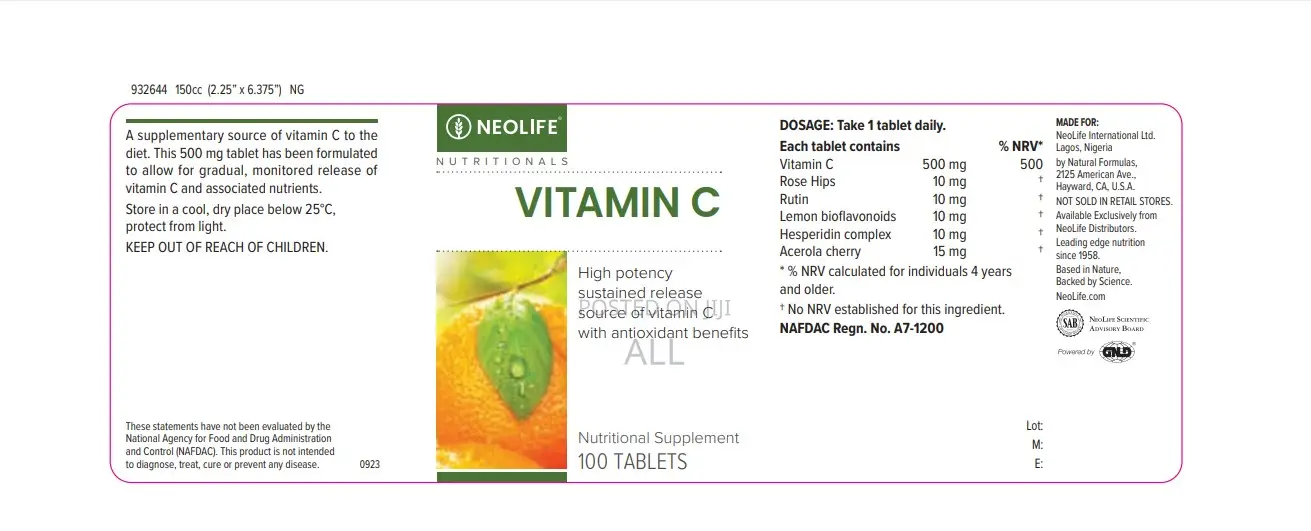Vitamin C Sustained Release 500mg - 100 Tablets Immune Support