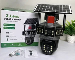 3-Lens 360° Solar Security Camera With LED Flood Light