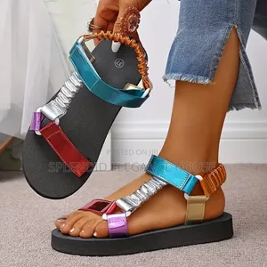 Women's Boho Metallic T-Strap Platform Sandals