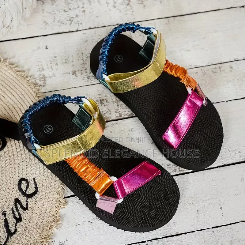Women's Boho Metallic T-Strap Platform Sandals
