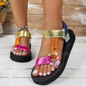 Women's Boho Metallic T-Strap Platform Sandals